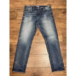 SMN USA Hunter Standard Slim Island Blue Distressed Blue Denim Jeans Men 36x32